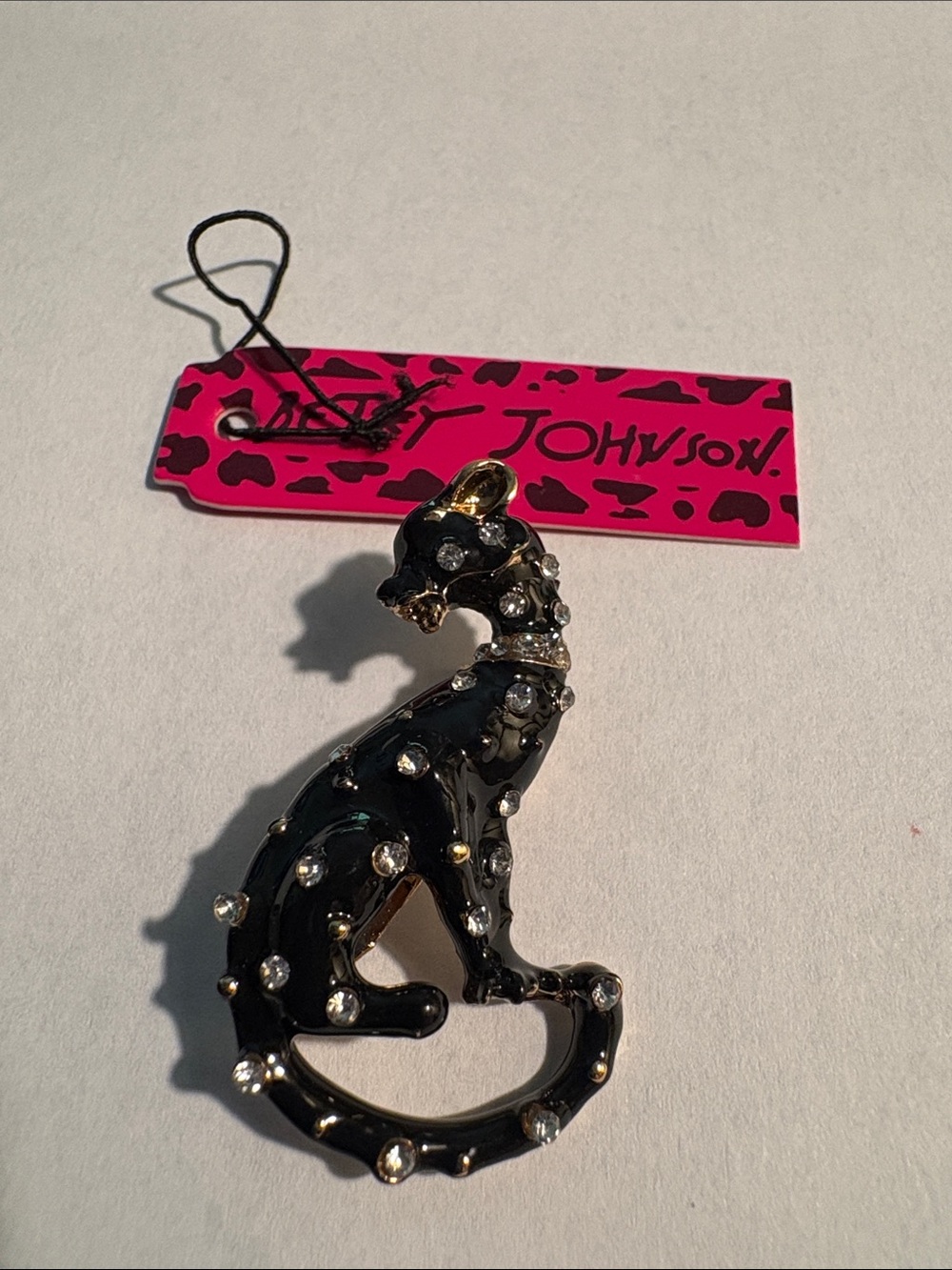 Betsey Johnson Black Crystal Cat Brooch/Pendant